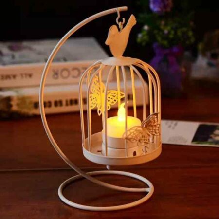 New Modern Bird Cage Candle Holder Hanging Metal Vintage Butterfly Pattern Lantern Candlestick Romantic Wedding Home Decor 1