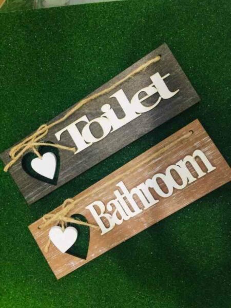 Pack Of 2 Luxury Wooden Boards Toilet Wood Decor Sign Wall Hanging Sign Bathroom Wall Art Sign 1