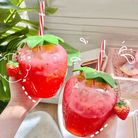 Cartoon Kawaii Strawberry Straw Cup Plastic Cup Lovely Girl Milk Tea Coffee Cup Student Portable Water Cup 3